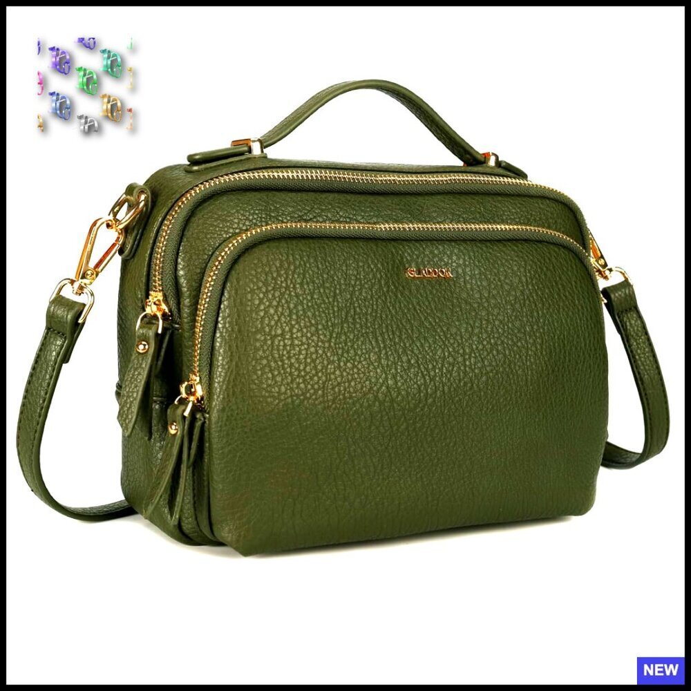 Soft Vegan Leather Crossbody Satchel Top Handle Purse Multi Pocket Organizer